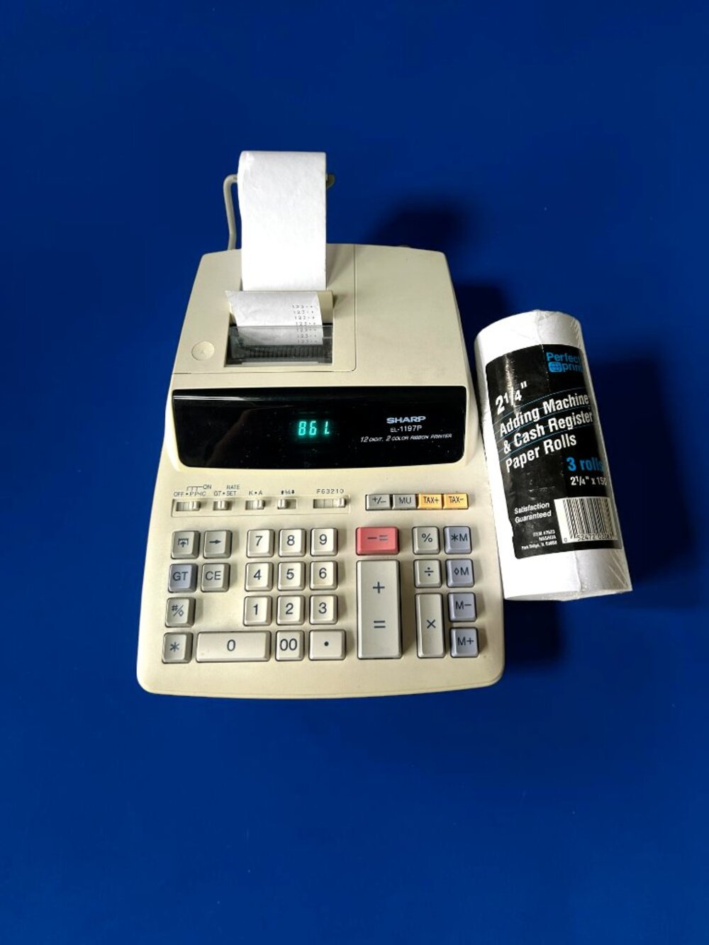 Sharp EL-1197P 12-Digit 2 Color Electronic Desktop Calculator + 3.5 Paper Rolls